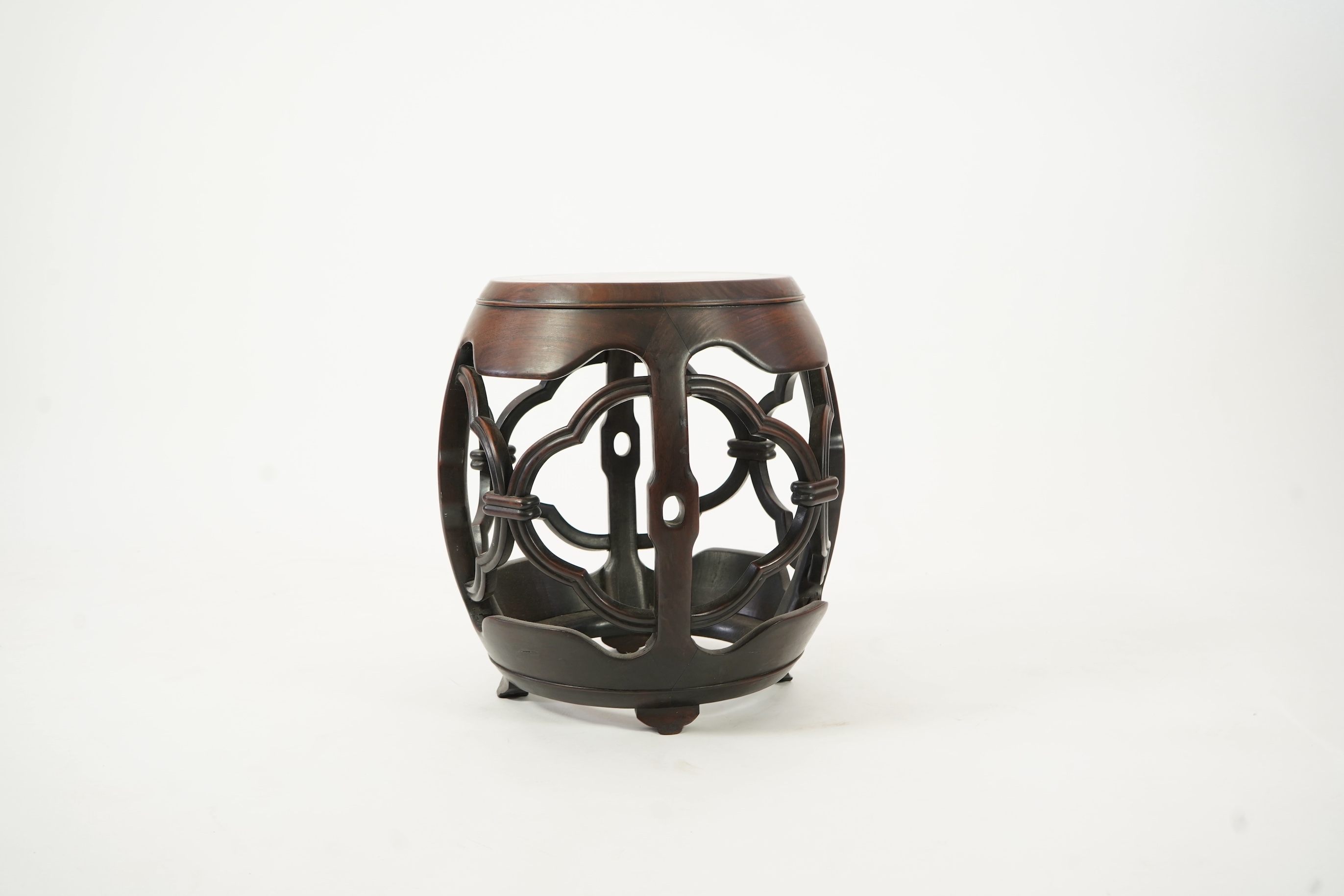 A Chinese hongmu and marble inset stool, 19th century